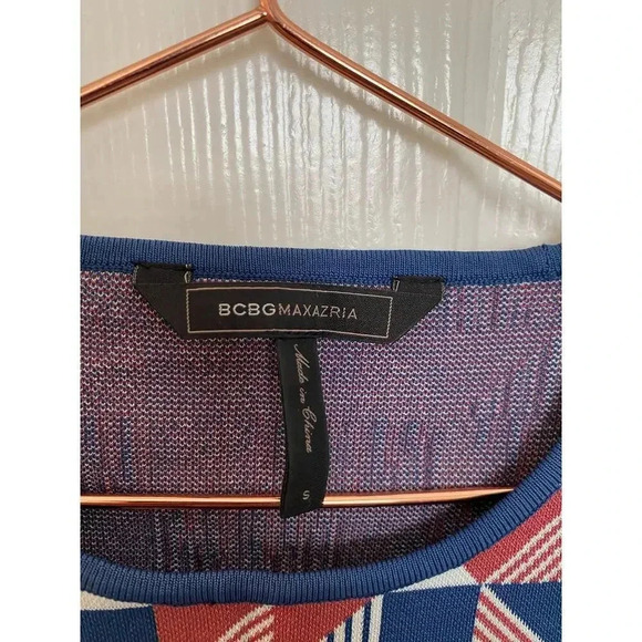 BCBGMAXAZRIA Red White Blue Circle Geometric Skater Mini Knit Skirt & Top Size S - Picture 8 of 8